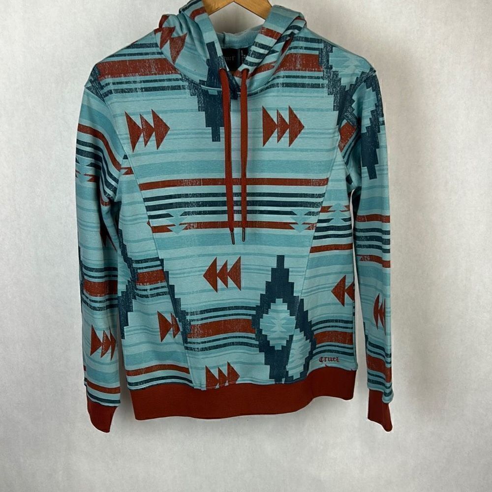 NEW Cruel Denim Southwest Hoodie Sweatshirt Womens Sz S Blue Rust Lightweight